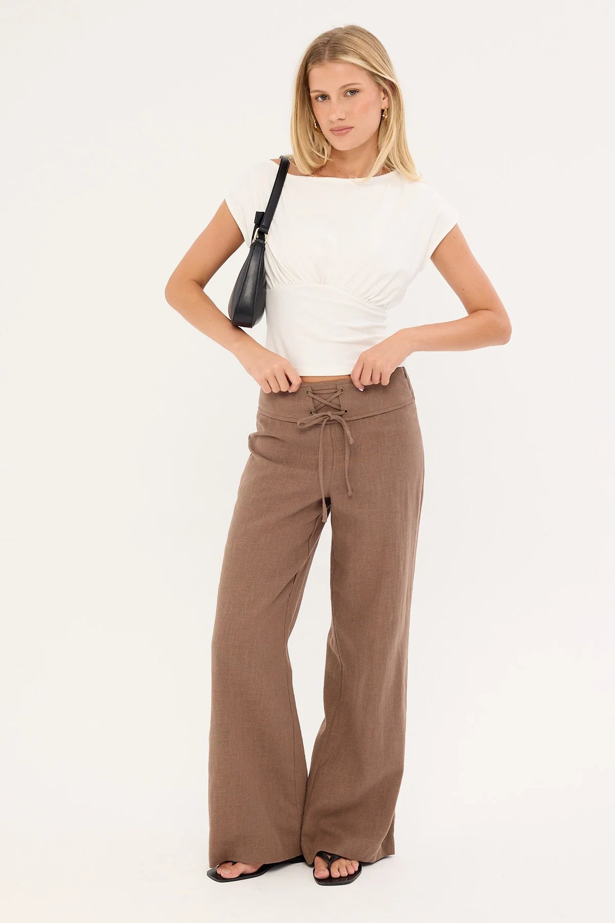 Perfect Stranger Abby Linen Mid Rise Pants Taupe