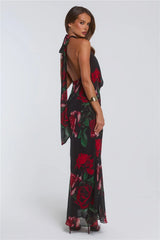 Rosy Perfume Halter Maxi Dress Black