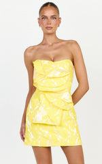 Amalie The Label - Frederika Strapless Ruffle Detail Jacquard Mini Dress