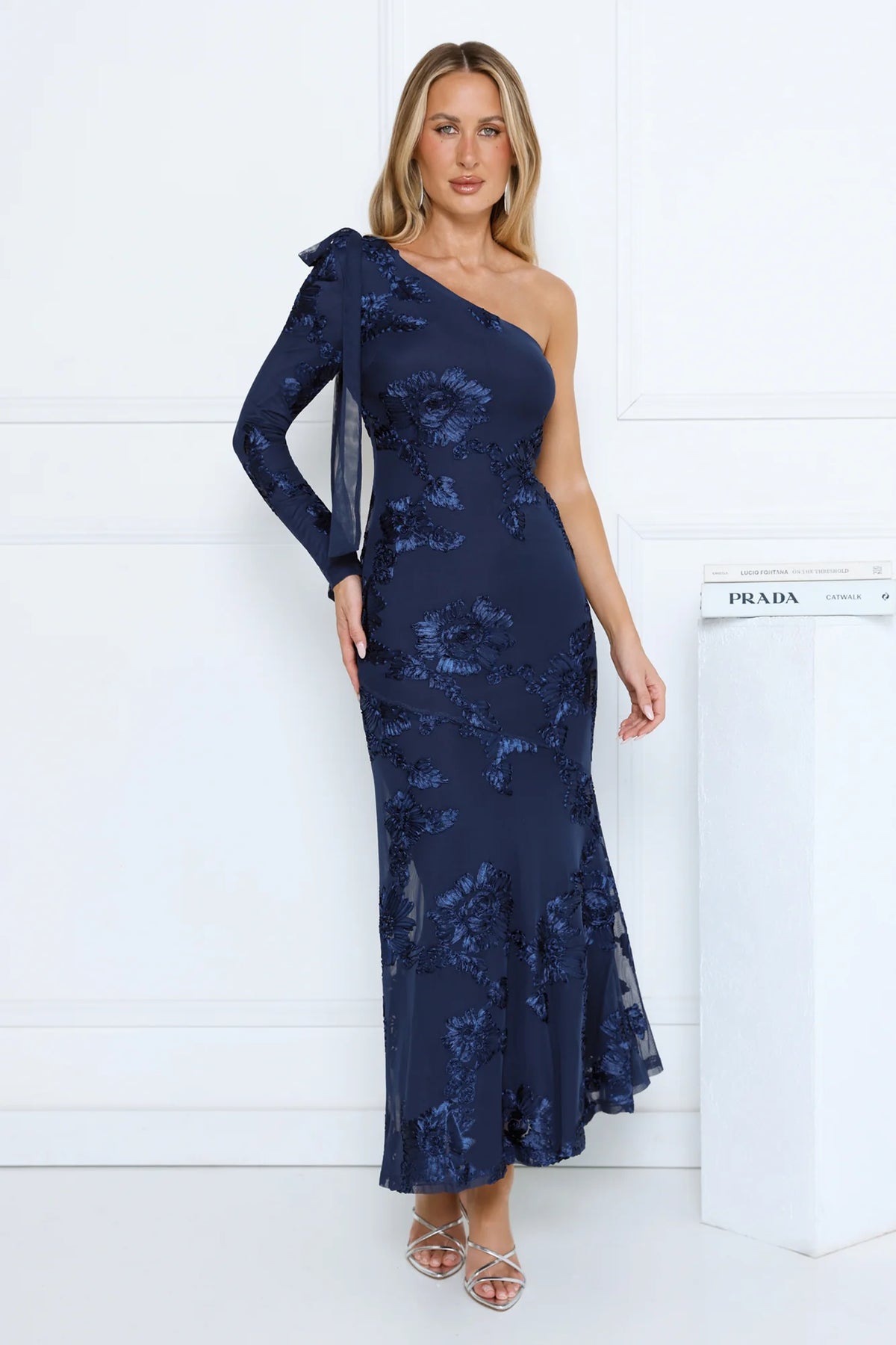 Wildflower Mood One Shoulder Maxi Dress Navy