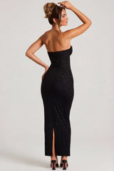 Embellished Bandeau Cowl Neck Maxi Dress in Black