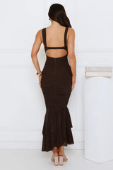 Glitter Kiss Mesh Maxi Dress Brown