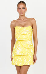 Amalie The Label - Frederika Strapless Ruffle Detail Jacquard Mini Dress
