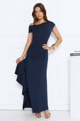 Effortlessly Irresistible Off Shoulder Maxi Dress Navy