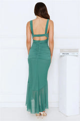 Twilight Whispers Mesh Maxi Dress Green