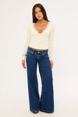 Luck & Trouble Matilde Lace Long Sleeve Top Cream