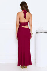 Bloomlit Nights Halter Maxi Dress Red