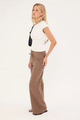 Perfect Stranger Abby Linen Mid Rise Pants Taupe