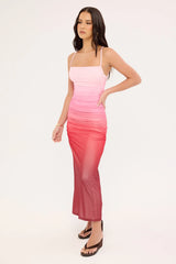 Luck & Trouble Sunset Ombre Recycled Midi Dress Pink Print
