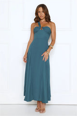 Glossed Edge One Shoulder Maxi Dress Teal