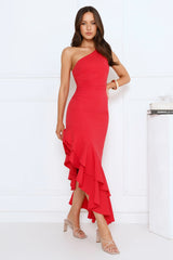 Glow Flicker One Shoulder Maxi Dress Red