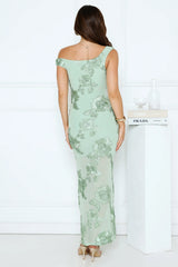Studio Flora Mesh Off The Shoulder Maxi Dress Sage