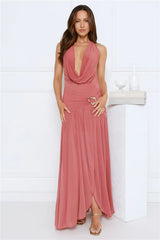Confetti Nights Halter Mesh Maxi Dress Rose
