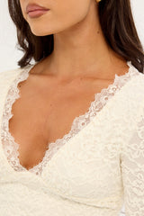 Luck & Trouble Matilde Lace Long Sleeve Top Cream