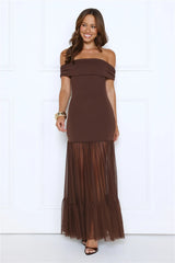 Aurora Radiance Off Shoulder Maxi Dress Brown