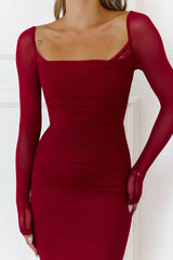 Trendsetter Edit Mesh Long Sleeve Maxi Dress Wine