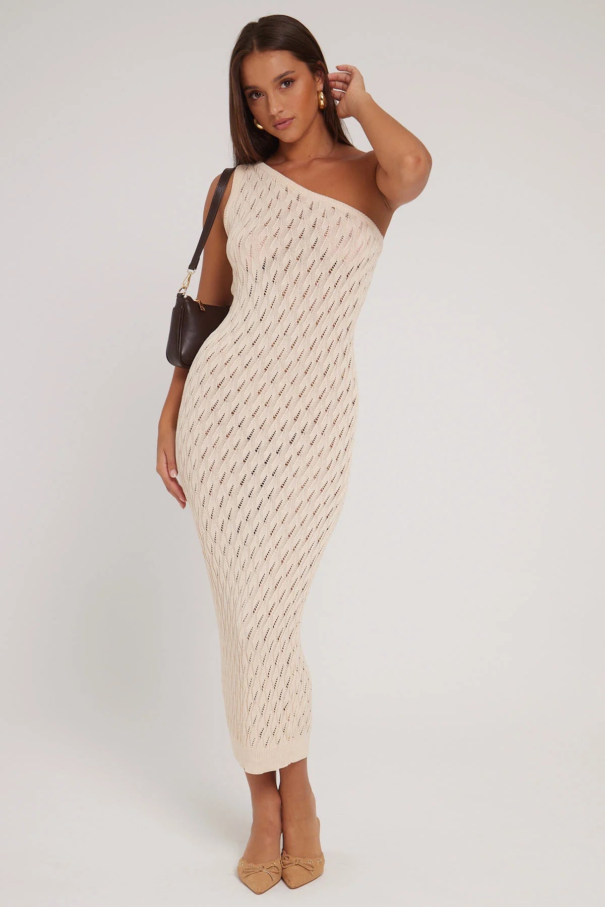 Sndys The Label Claire One Shoulder Maxi Dress Sand