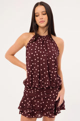 Perfect Stranger Kori Halter Mini Dress Burgundy Polka