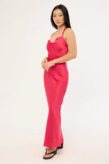 Luck & Trouble Jolie Recycled Satin Maxi Dress Raspberry