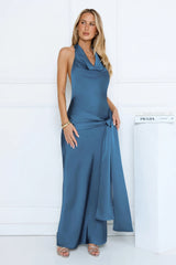 Outfit Upgrade Satin Halter Maxi Dress Teal