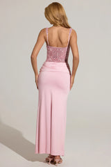 Embellished Corset Maxi Dress  in Blush Pink