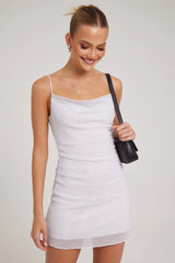 Luck & Trouble Flashy Glitter Mesh Mini Dress White/Silver
