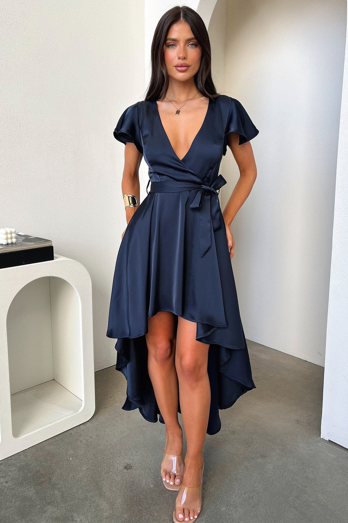 Amelia Satin Midi Dress - Navy
