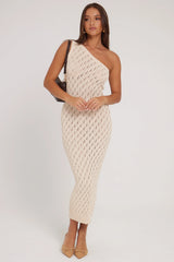 Sndys The Label Claire One Shoulder Maxi Dress Sand