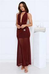 High Key Muse Mesh Maxi Dress Burgundy