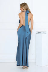 Outfit Upgrade Satin Halter Maxi Dress Teal