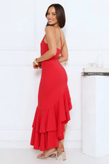 Glow Flicker One Shoulder Maxi Dress Red