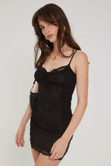 Luck & Trouble Ribbon Lace Trim Mini Dress Black