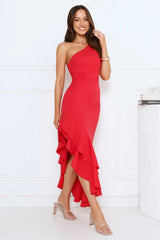 Glow Flicker One Shoulder Maxi Dress Red