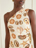 Embellished gathered one-shoulder printed woven midi dress