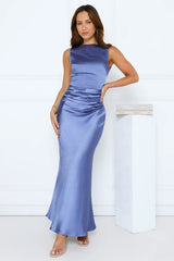 Crystal Shine Satin Maxi Dress Blue