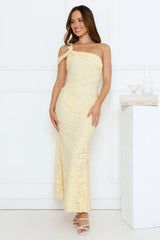 Velour Glow One Shoulder Maxi Dress Yellow