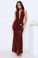 High Key Muse Mesh Maxi Dress Burgundy