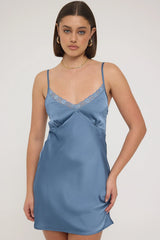 Luck & Trouble Rylee Lace Trim Mini Dress Blue