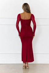 Trendsetter Edit Mesh Long Sleeve Maxi Dress Wine