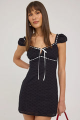 Luck & Trouble Chiara Broderie Mini Dress Black / White